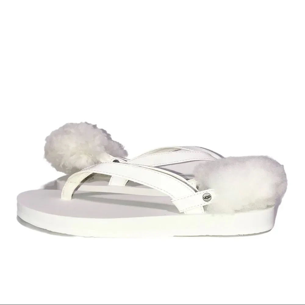 UGG Laalaa White Patent Leather & Removable Shearling Slingback Thong Sandals 4